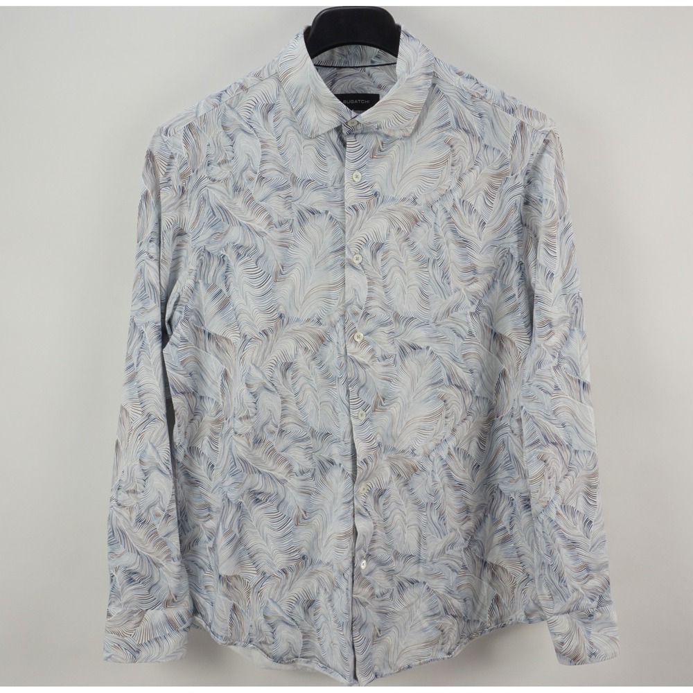 Bugatchi Performance 8-Way-Stretch Jersey Wave Ripple Button Up Shirt Mens Large